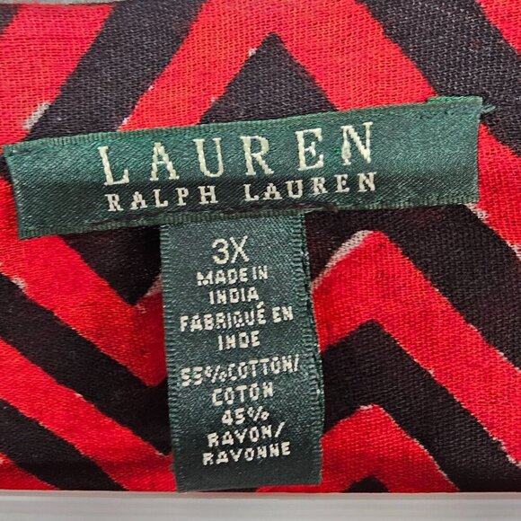 Lauren Ralph Lauren Red Black Chevron Gauzy Tribal Peasant Blouse 3X - Picture 11 of 13